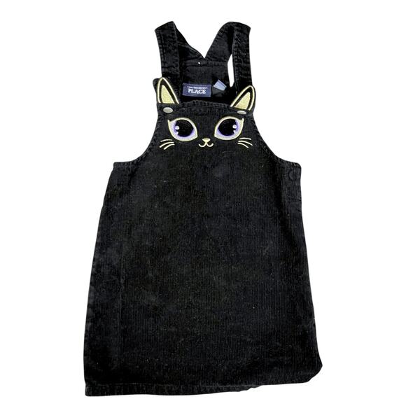 Girl's The Children's Place Corduroy Black Cat Overalls Dress - Size 5T - Picture 1 of 4